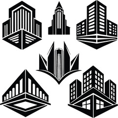 Skyscraper silhouettes in dynamic angles in vector design for architecture and urban development