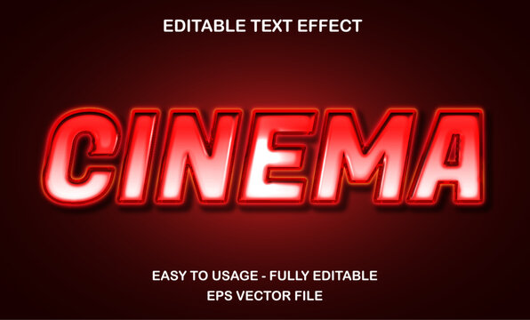 Cinema text effect, 3d shiny neon red text styleext