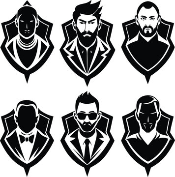 Various gentleman silhouettes with beards and suits in vector design for fashion and style