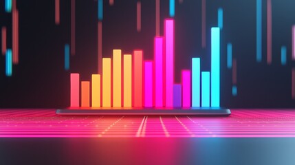 A vibrant digital bar graph displayed on a smartphone, showcasing colorful data visualization against a dark background.