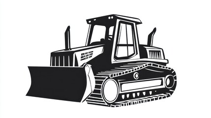 Naklejka premium A minimalistic bulldozer icon in black and white with clean lines for use in infographics