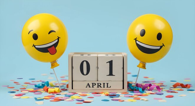 April 1st Pranks and Fun: Creative April Fools' Day Decor on a Playful Blue Background
