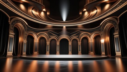 Obraz premium Black golden ceremony award stage venue background.