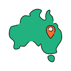 Australia Map Flat design style, green map with location pin, representing the country, perfect for travel guides, tourism materials, and geographic-themed designs.