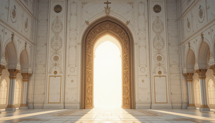 Mosque Doors Opening with Light Shining Through