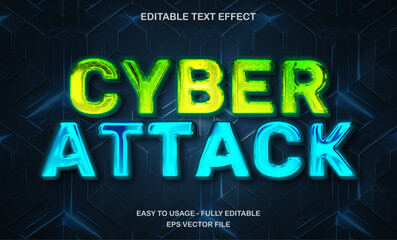 Cyber attack text effect, green shiny futuristic text style