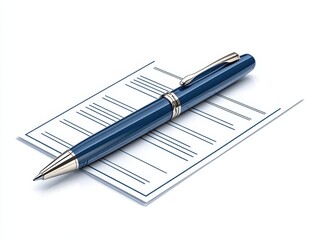 Naklejka premium A blue pen resting on a document with printed lines, symbolizing signing or writing