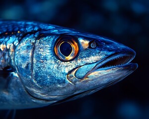 Barracuda Portrait underwater, dark background