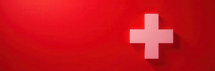 Obraz premium Vibrant red background with bold red and white cross; health advisory , safety, alert, risk warning