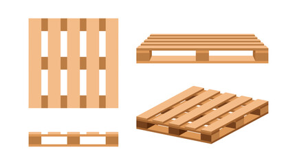 wood pallet, wooden pallet icon set, shipping pallet for warehouse storage concept