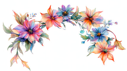 
Fantasy watercolor floral frame with iridescent highlights, on white background