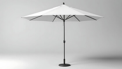 Standing white patio umbrella provides shade for outdoor living space