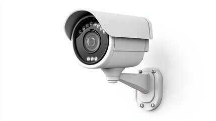 Security camera on a white wall. Concept of surveillance, safety, and protection.