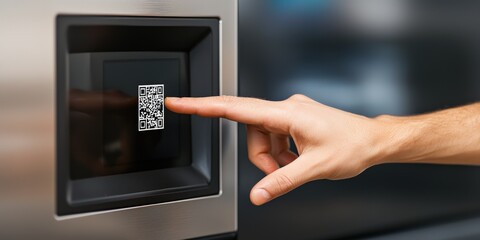 A hand is scanning a QR code on a modern appliance, illustrating the integration of technology in everyday kitchen devices.