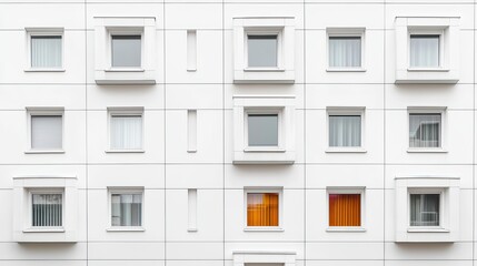 Facade of a modern building with white walls and windows. Architecture concept.