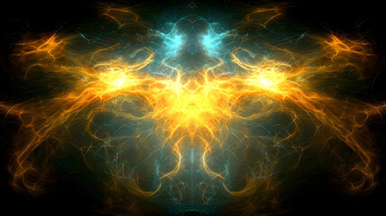 Fiery Phoenix Abstract Art, Digital Design, Dark Background, Energy, Graphic Design