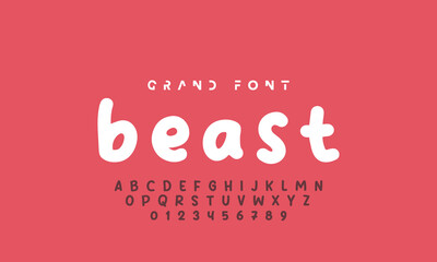 Kids style colorful font design, playful childish alphabet, letters and numbers