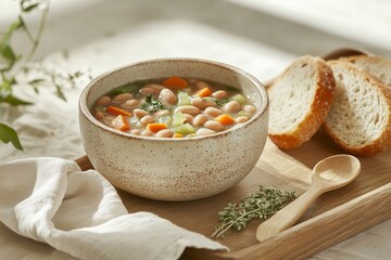 Rustic White Bean and Vegetable Soup with Bread