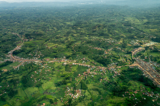 Aerial view of Uganda between Entebbe and Bwindi. Uganda
