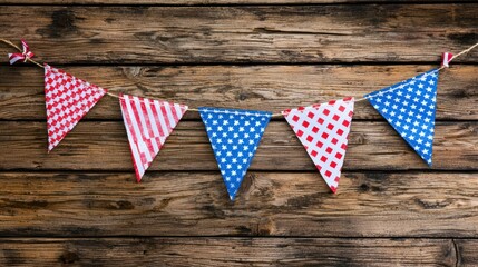 Obraz premium American bunting with red, white, and blue triangular flags for a Fourth of July celebration.