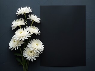 White Chrysanthemum Flowers on Dark Background – Funeral Condolence and Sympathy Card