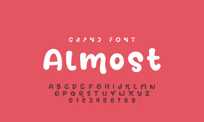 Kids style colorful font design, playful childish alphabet, letters and numbers