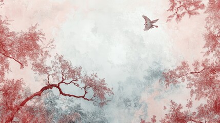 Serene Flight: A Dreamlike Watercolor Landscape