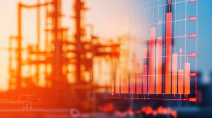 Naklejka premium Oil refinery with a red stock market chart overlayed. Concept of oil prices, energy, and the stock market.