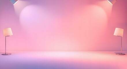 Pink and Purple Room with Lamps and Spotlights: Minimalist Interior Design