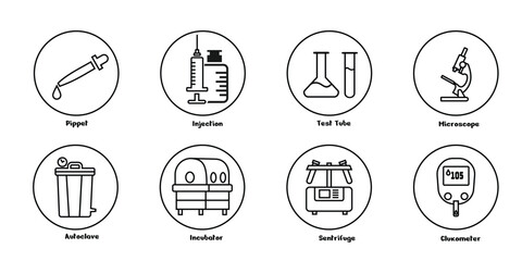 medical equipment icon set, style in circle line, editable vector eps 10.