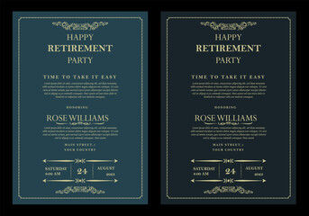 Set of retirement party invitation, square banner, instagram story and a4 poster, vector illustration Retirement Flyer Design Template. Retirement Party Invitation Layout, square banner, and a4 poster