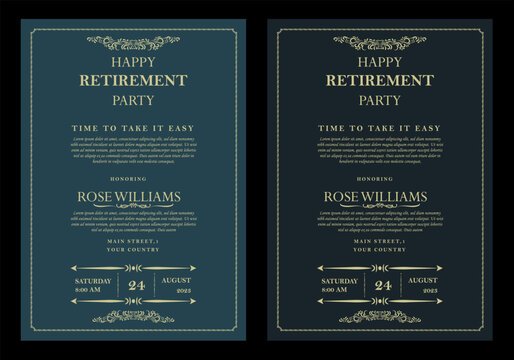 Set of retirement party invitation, square banner, instagram story and a4 poster, vector illustration Retirement Flyer Design Template. Retirement Party Invitation Layout, square banner, and a4 poster
