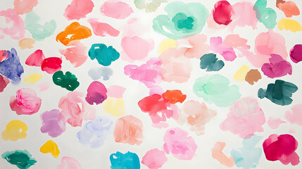 Colorful watercolor paint splatters on white surface
