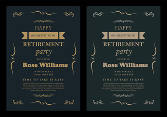 Set of retirement party invitation, square banner, instagram story and a4 poster, vector illustration Retirement Flyer Design Template. Retirement Party Invitation Layout, square banner, and a4 poster