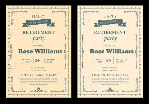Set of retirement party invitation, square banner, instagram story and a4 poster, vector illustration Retirement Flyer Design Template. Retirement Party Invitation Layout, square banner, and a4 poster