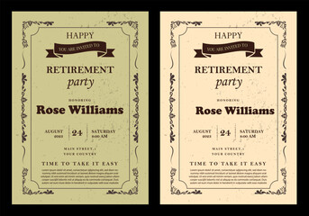 Set of retirement party invitation, square banner, instagram story and a4 poster, vector illustration Retirement Flyer Design Template. Retirement Party Invitation Layout, square banner, and a4 poster