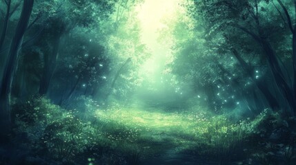 Obraz premium Enchanted Forest Path: A Mystical Journey Through Lush Greenery