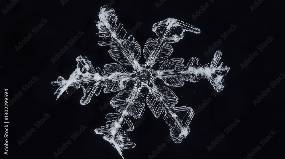 Poster Intricate macro shot of snowflake showcasing its delicate crystalline structure