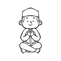 Indonesian muslim boy in praying pose line art