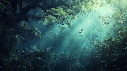 Obraz premium Enchanted Forest: Birds in the Mystical Jungle