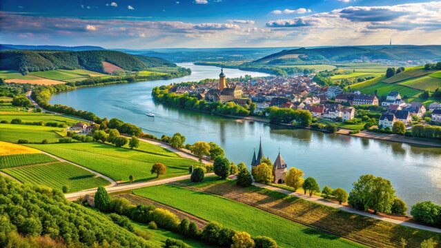 Beautiful scenic view of the Rhine River in Germersheim, beautiful landscape