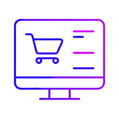 Online store interface design featuring shopping cart icon on computer screen in modern gradient style