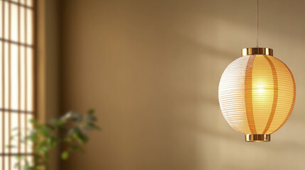 Obraz premium beautiful paper lantern glowing softly in serene room, enhancing ambiance