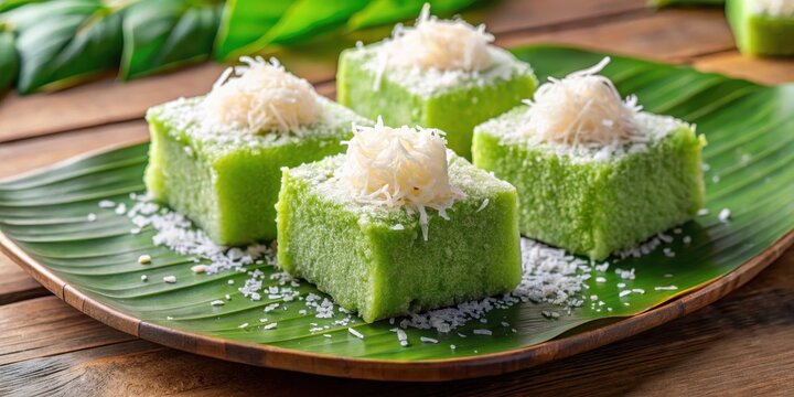 Moist and fluffy sweet getuk lindri cake with grated coconut topping