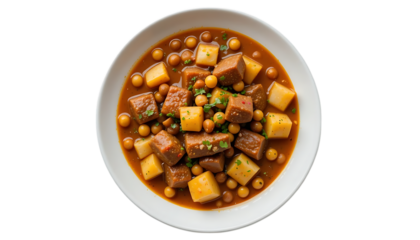 A Plate Of Stew Chickpeas Meat Cubes Potato Pieces
