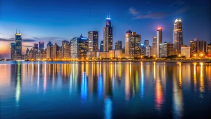 Fototapeta premium City lights reflect on the lake , City at night