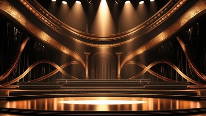 Black golden ceremony award stage venue background.