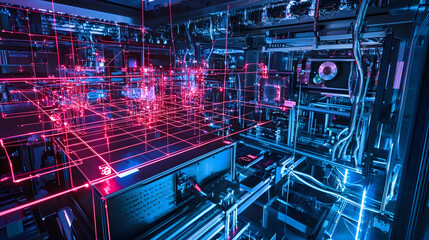 A room with a lot of wires and lights