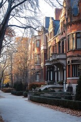 Autumnal city street, elegant homes