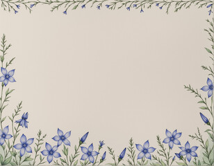 Delicate floral border featuring hand-painted blue flowers and green foliage, perfect for invitations or stationery.